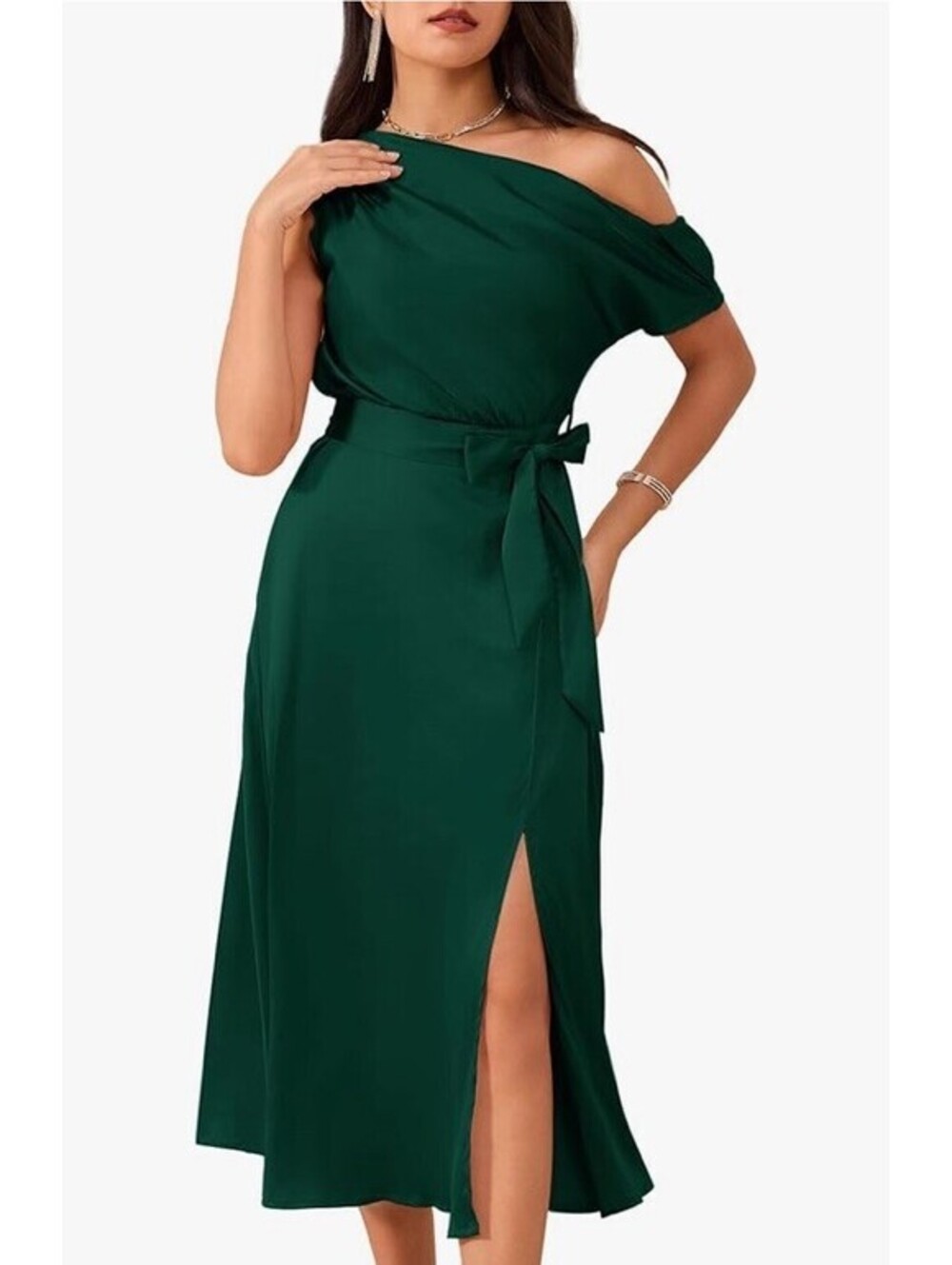 GRACE KARIN Sleeveless One Shoulder Midi Cocktail Party Dress Small Green Flowy